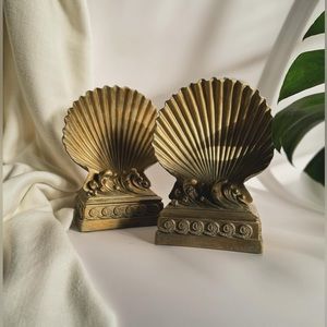 SOLD • Pair of Vintage Gold Shell Bookends